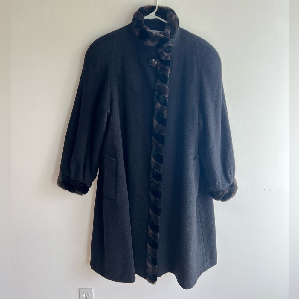 Pure Virgin Wool  Vintage  Pea  Coat Fur Collar and Cuff